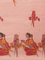 Saree Mall Peach-Coloured & Maroon Warli Print Bhagalpuri Saree | Grocsy