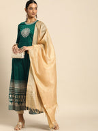 All About You Women Teal Green Embroidered Kurta with Dupatta | Grocsy