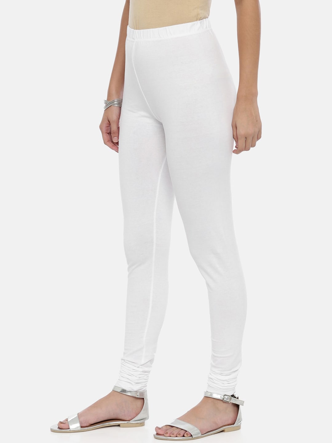 Souchii White Solid Slim-Fit Churidar-Length Leggings | Grocsy