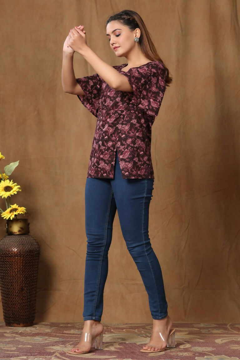 Miravan Women's Cotton Floral Print Straight Kurti | Grocsy