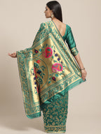 Saree Mall Teal Green & Golden Woven Design Banarasi Saree | Grocsy