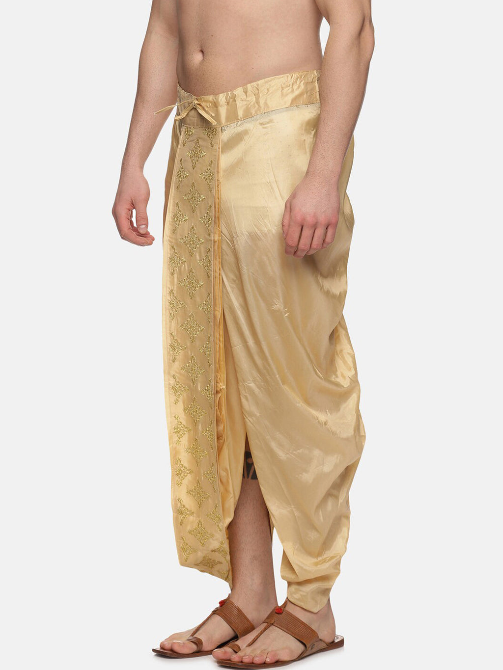 Sethukrishna Golden Embroidered Dhoti Pant For Men | Grocsy