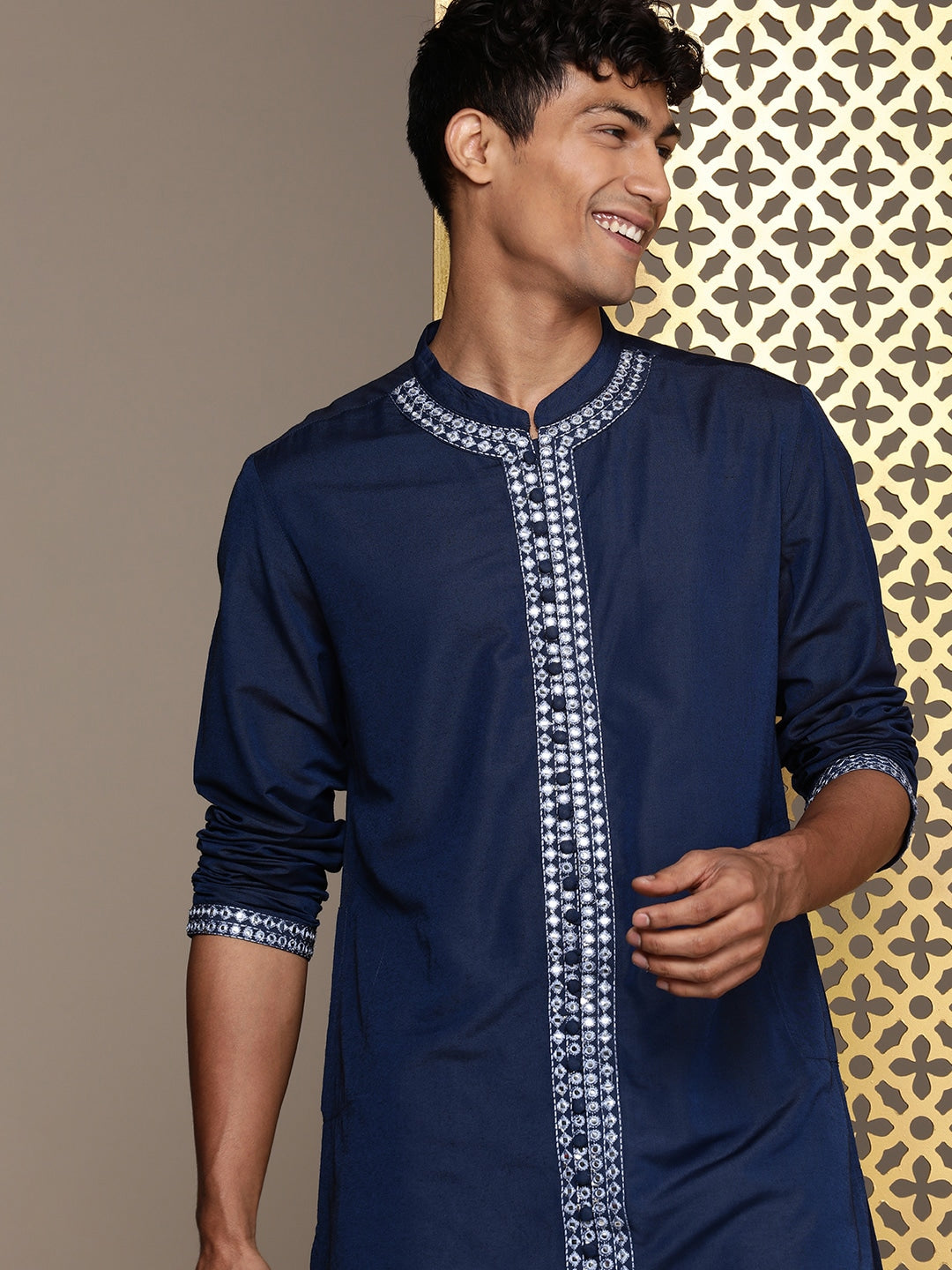 House of Pataudi Men Jashn Embroidered Mirror Work Kurta | Grocsy