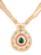 Saraf RS Jewellery Women Gold-Polished Multi Coloured AD Studded Pearl Mala & Earrings Set | Grocsy