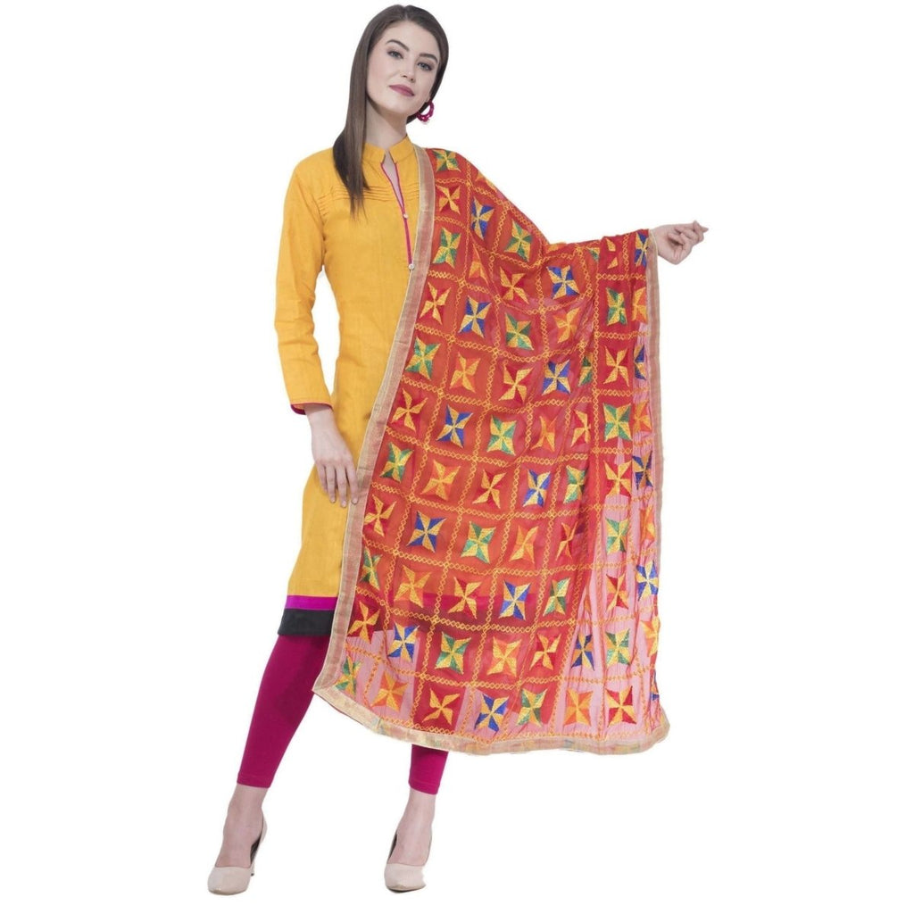 A R Silk Women's Multi Embroidery Chiffon Red Dupattas and Chunnis | Grocsy