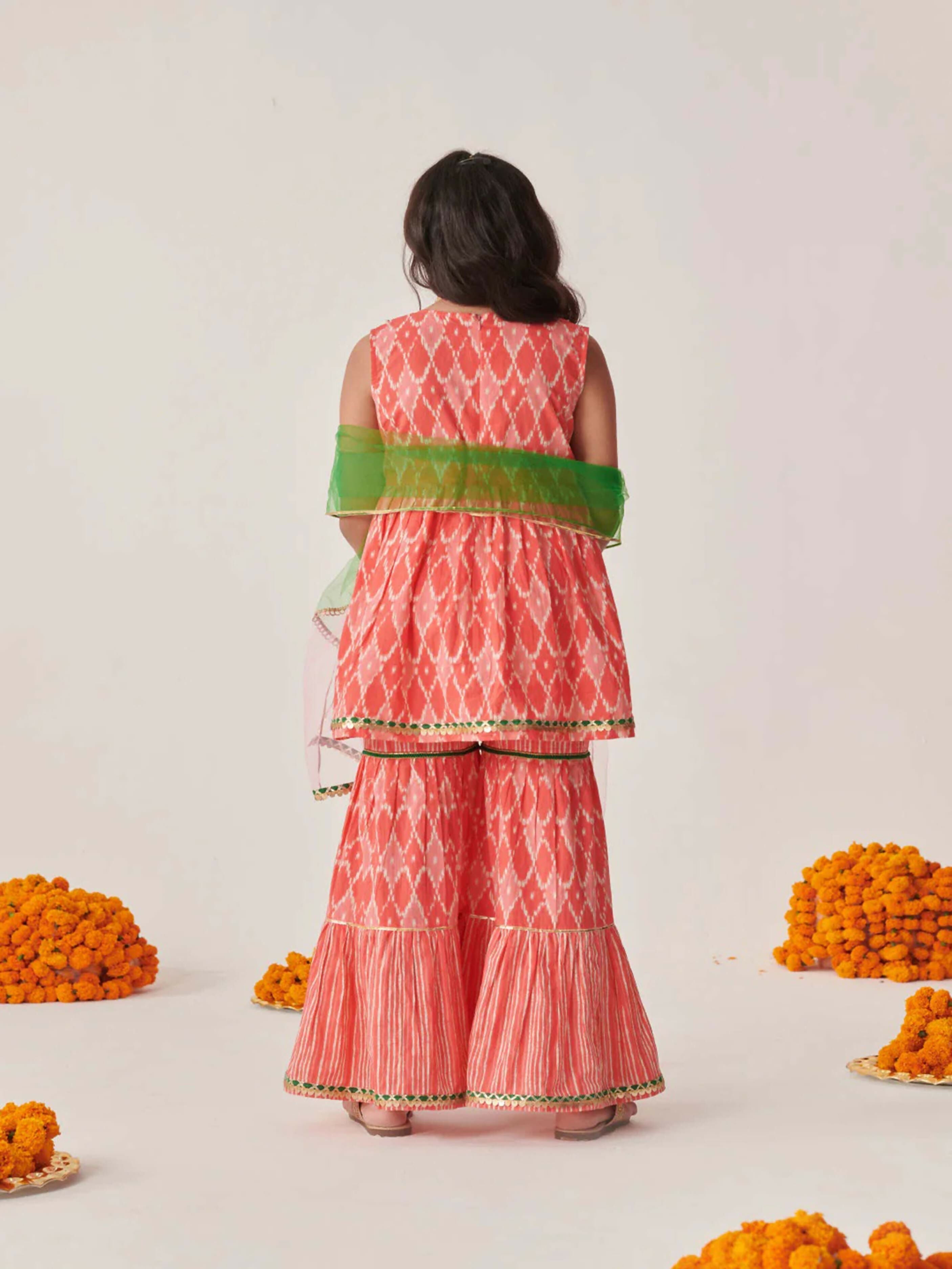 Joban Fashion Girl's Peach Color Sharara Set | Grocsy