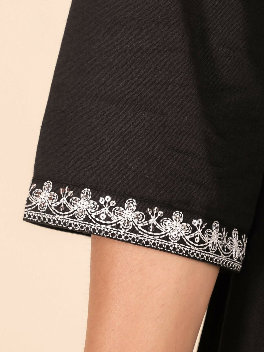 Aramya A-line Linen Cotton Solid Women's Kurta - Black | Grocsy