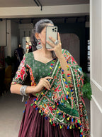 Vastranavya Traditional Patola Print With Gamthi & Mirror Work Lehenga Choli - Brown | Grocsy