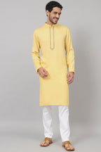 Neckline Embroidered Cotton Kurta by Hilo Design | Grocsy