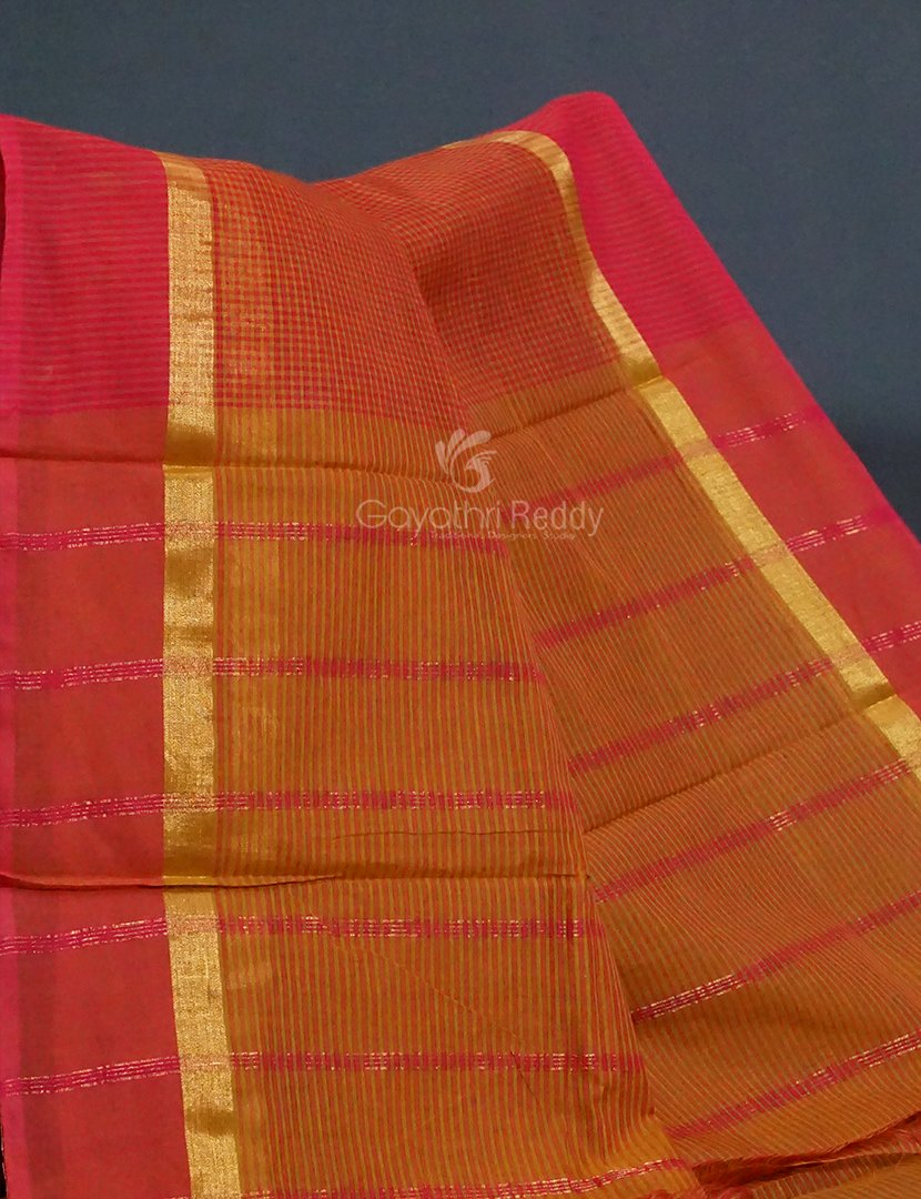 Dual Shades of Tomato Red Pure Magalgiri Cotton Saree By Gayathri Reddy Designer Studio | Grocsy