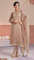 Anaita Peach Gold Silk Suit With Embroidery & Zari Work | Grocsy