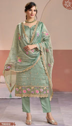 Anaita Sea Green Gold Silk Suit With Embroidery & Zari Work | Grocsy