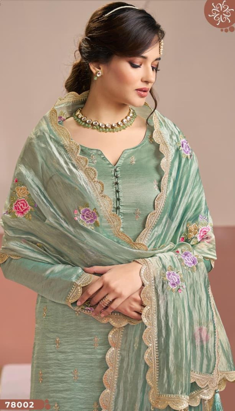 Anaita Sea Green Gold Silk Suit With Embroidery & Zari Work | Grocsy