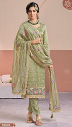 Anaita Olive Gold Silk Suit With Embroidery & Zari Work | Grocsy