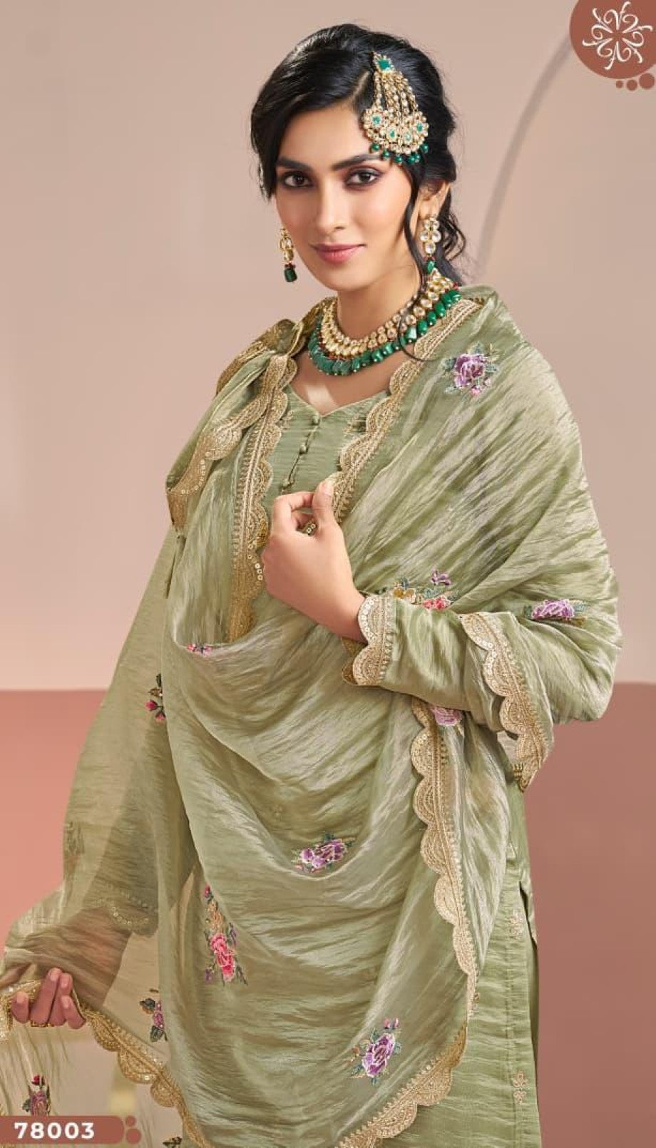 Anaita Olive Gold Silk Suit With Embroidery & Zari Work | Grocsy