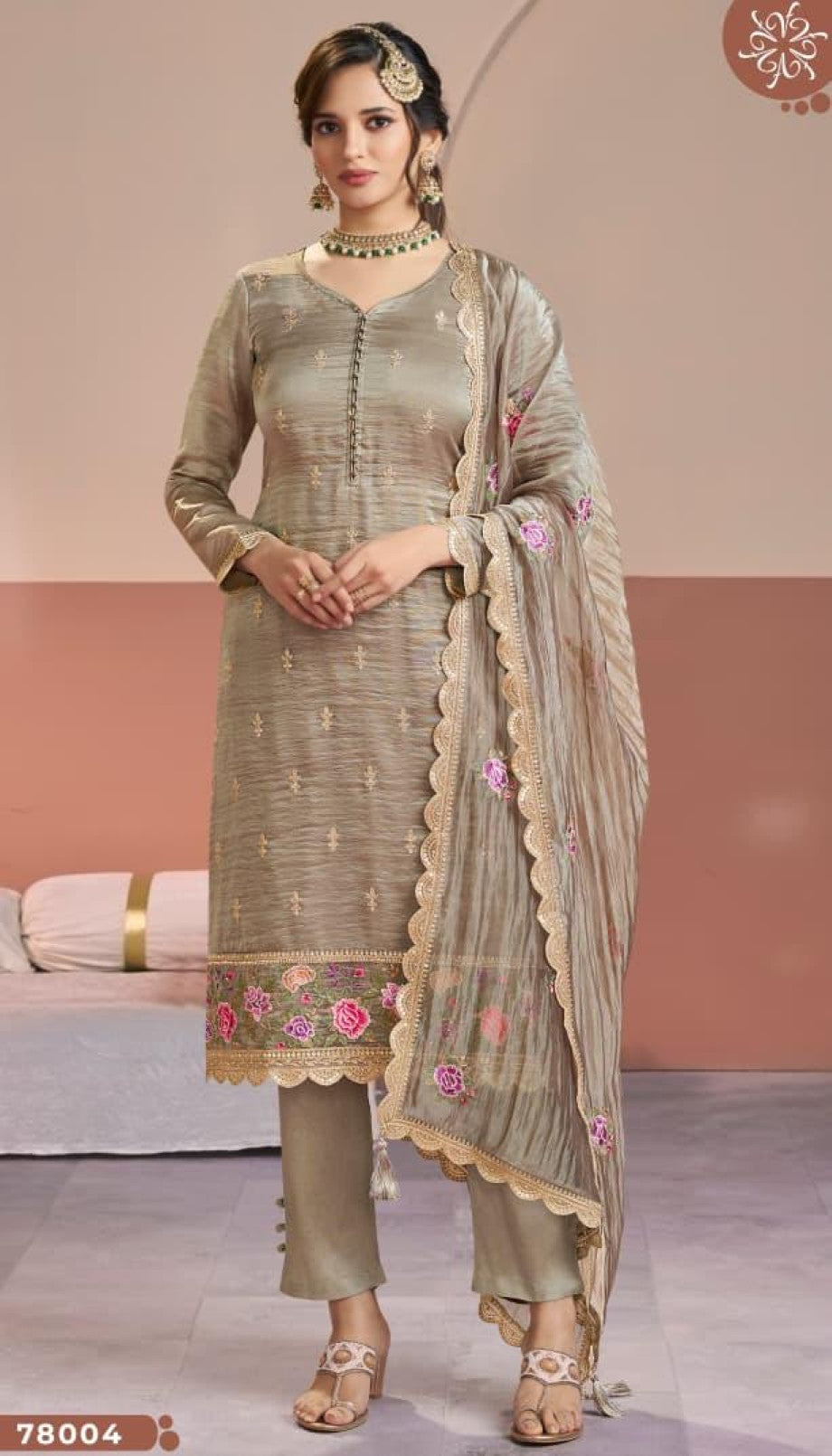Anaita Chiku Gold Silk Suit With Embroidery & Zari Work | Grocsy