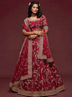 Tulsi Art Maroon Thread Embroidery Art Silk Wedding Wear Lehenga Choli | Grocsy