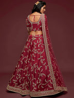 Tulsi Art Maroon Thread Embroidery Art Silk Wedding Wear Lehenga Choli | Grocsy