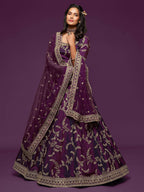 Tulsi Art Purple Thread Embroidery Art Silk Wedding Wear Lehenga Choli | Grocsy