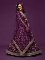 Tulsi Art Purple Thread Embroidery Art Silk Wedding Wear Lehenga Choli | Grocsy