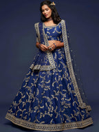 Tulsi Art Blue Thread Embroidery Art Silk Wedding Wear Lehenga Choli | Grocsy