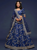 Tulsi Art Blue Thread Embroidery Art Silk Wedding Wear Lehenga Choli | Grocsy