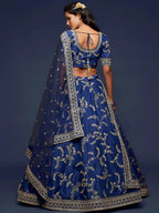 Tulsi Art Blue Thread Embroidery Art Silk Wedding Wear Lehenga Choli | Grocsy