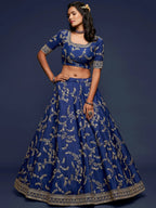 Tulsi Art Blue Thread Embroidery Art Silk Wedding Wear Lehenga Choli | Grocsy