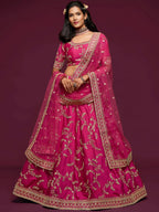 Tulsi Art Pink Thread Embroidery Art Silk Wedding Wear Lehenga Choli | Grocsy