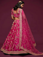 Tulsi Art Pink Thread Embroidery Art Silk Wedding Wear Lehenga Choli | Grocsy
