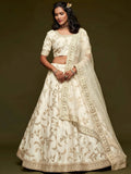 Tulsi Art White Thread Embroidery Art Silk Wedding Wear Lehenga Choli | Grocsy
