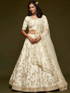 Tulsi Art White Thread Embroidery Art Silk Wedding Wear Lehenga Choli | Grocsy