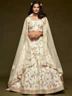 Tulsi Art White Thread Embroidery Art Silk Wedding Wear Lehenga Choli | Grocsy