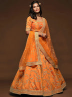 Tulsi Art Orange Thread Embroidery Art Silk Wedding Wear Lehenga Choli | Grocsy