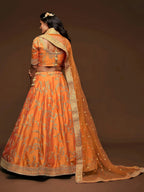 Tulsi Art Orange Thread Embroidery Art Silk Wedding Wear Lehenga Choli | Grocsy