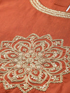All About You Women Orange& Cream Embroidered Kurta with Dupatta | Grocsy