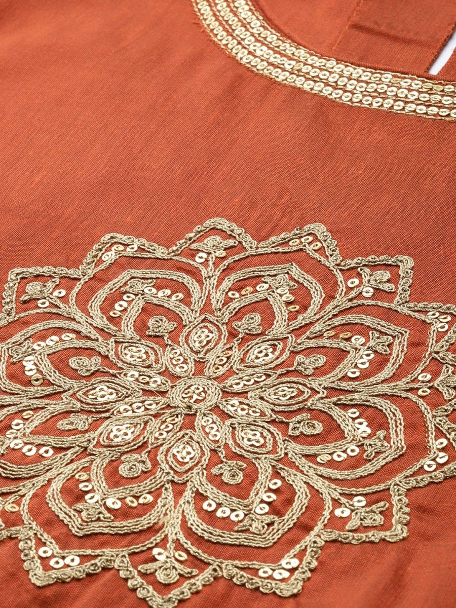 All About You Women Orange& Cream Embroidered Kurta with Dupatta | Grocsy