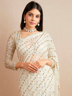 Sangria Georgette Ethnic Embellished Party Wear Saree | Grocsy
