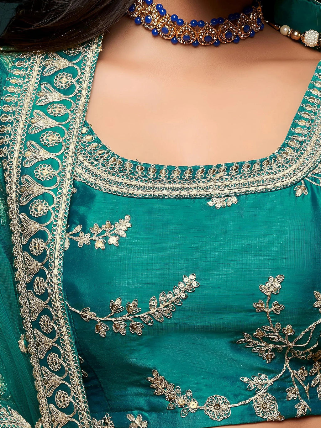 Tulsi Art Green Thread Embroidery Art Silk Wedding Wear Lehenga Choli | Grocsy