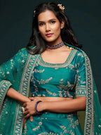 Tulsi Art Green Thread Embroidery Art Silk Wedding Wear Lehenga Choli | Grocsy