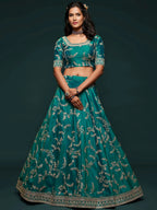 Tulsi Art Green Thread Embroidery Art Silk Wedding Wear Lehenga Choli | Grocsy