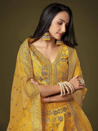 Tulsi Art Fascinating Yellow Sequins Embroidery Slub Silk Lehenga Choli | Grocsy