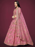 Tulsi Art Marvelous Pink Sequins Work Slub Silk Wedding Wear Lehenga Choli | Grocsy