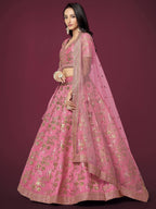 Tulsi Art Marvelous Pink Sequins Work Slub Silk Wedding Wear Lehenga Choli | Grocsy