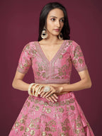 Tulsi Art Marvelous Pink Sequins Work Slub Silk Wedding Wear Lehenga Choli | Grocsy