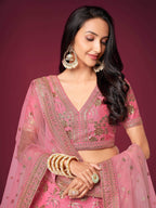 Tulsi Art Marvelous Pink Sequins Work Slub Silk Wedding Wear Lehenga Choli | Grocsy