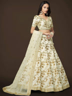 Tulsi Art Alluring White Zari Work Engagement Wear Slub Silk Lehenga Choli | Grocsy