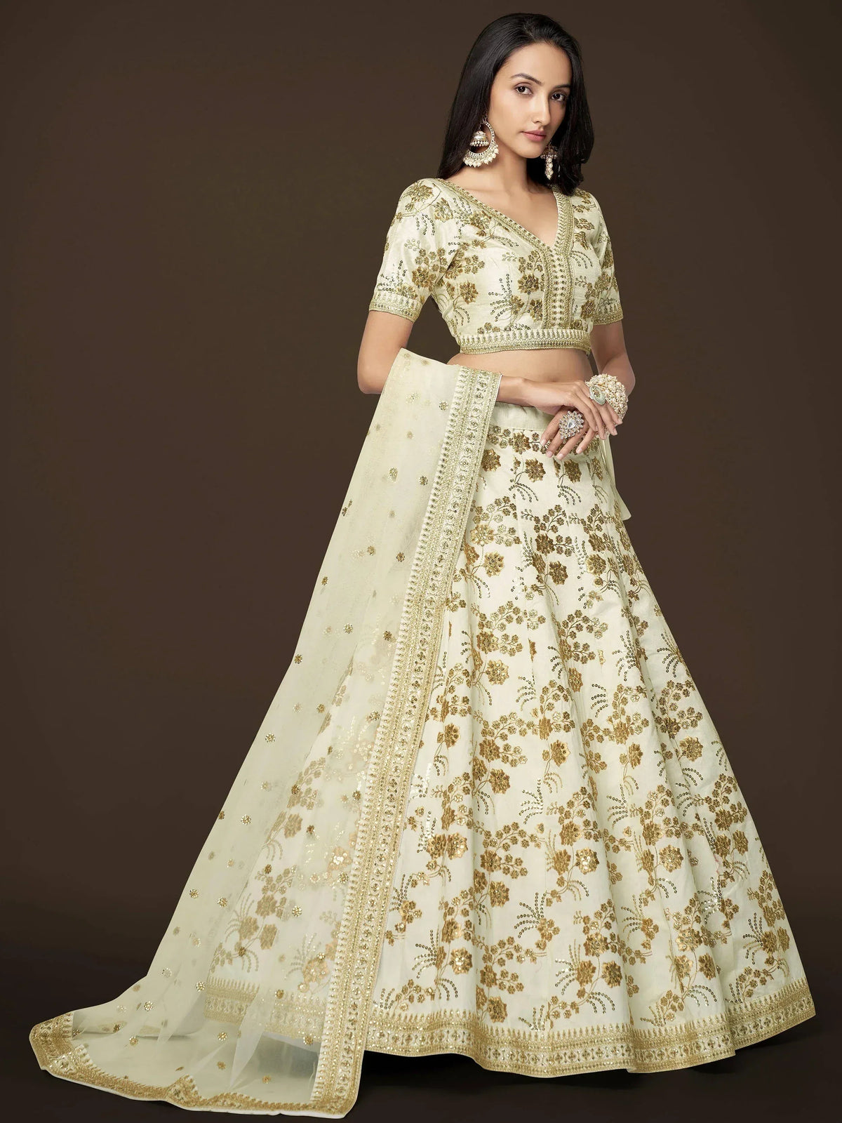Tulsi Art Alluring White Zari Work Engagement Wear Slub Silk Lehenga Choli | Grocsy