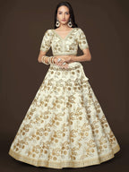 Tulsi Art Alluring White Zari Work Engagement Wear Slub Silk Lehenga Choli | Grocsy