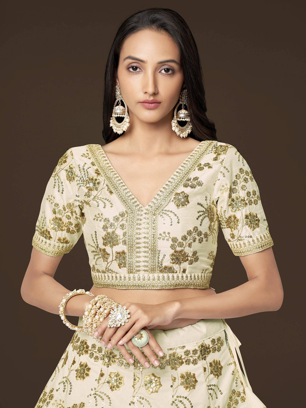 Tulsi Art Alluring White Zari Work Engagement Wear Slub Silk Lehenga Choli | Grocsy